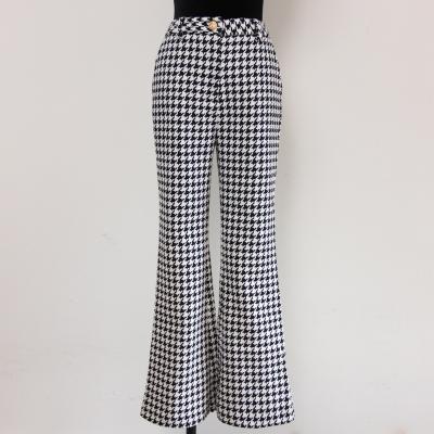 China Anti-Wrinkle Women Flare Casual Pants Good Quality Houndstooth Long Trousers Elegant Classic Pattern High Waist for sale