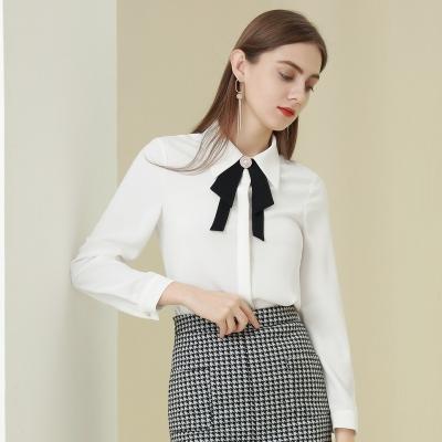 China Anti Shrink Shirt Manufacturer Fall Elegant Women Formal Work Wear Long Sleeve OL Good Quality White Shirts With Bow for sale