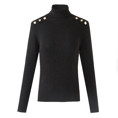 China New Design Women's Winter Wool Blend Black Turtleneck Breathable Pullover Sweater Casual Knitted Fabric Sweater for sale