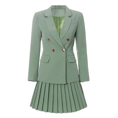 China Customzied Viable Design Summer High Quality Candy Street European Women Mint Blazer Suits 2 Pieces Skirt Set for sale