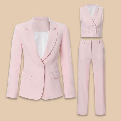 China Viable Customize Your Pink Designing Color Womens Formal OL Slim 3 Piece Pants Suits Work Lady Outfits for sale