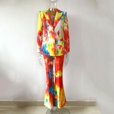 China High Quality Single Spring Corduroy Luxurious Street Viable Autumn Suits Tie Dye Gradient Colorful Women 2 Piece Blazer Pant Suits for sale