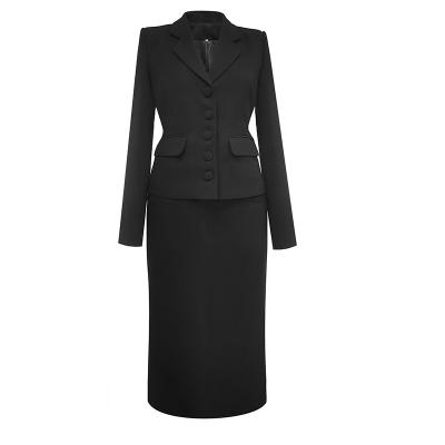 China Workable 2 Piece Sets Elegant Black Blazer Women Slim Straight Skirt Suits Female Office for sale