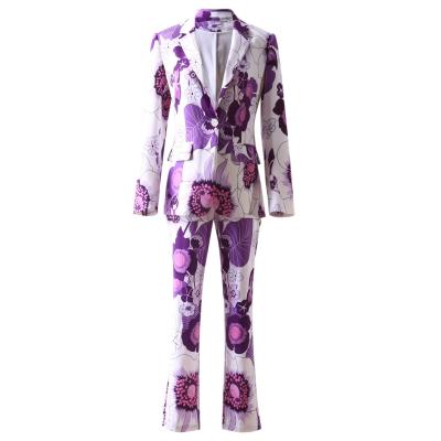 China Viable OEM Women Suits American Good Quality Loose Blazer Slim Pants Floral Printing Street Women Print Sets for sale