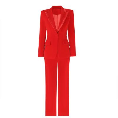 China Viable Accept Customize New Colors Women Velvet Tracksuit Quality Red Blazer And Pants For Lady for sale