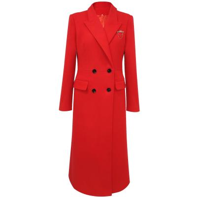 China Winter Sustainable Luxury Women Quilted Coat For Christmas Ditch Cross Wool Blend Red Long for sale