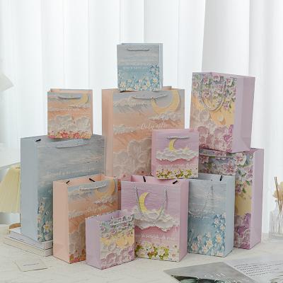 China Custom Recyclable Creative Colorful Jewelry Design Cloud Flower Paper Bags Oil Painting Paper Bags 3d Packaging Bags Recyclable Gift Bags For Birthday Wedding for sale