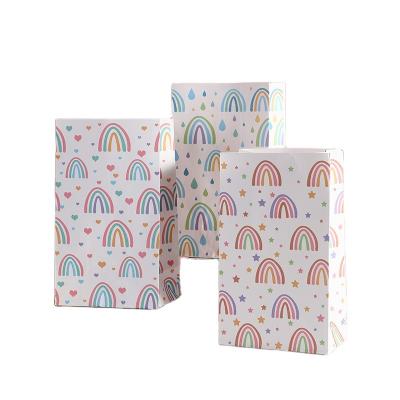 China Recyclable Cute Colorful Fancy Rainbow Gift Bag Rainbow Bottom Wrapping Paper Square Gift Bags Without Handle For Kids Birthday Party for sale