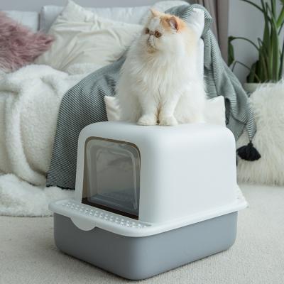 China Pan Plastic Kitty Toilet Box Cat Sand Box Cat Litter Pet Garbage Clean Up Products Large Box 37.5*48.5*35.5cm for sale