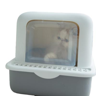 China Gray Cat Toilet Products Plastic Large Space Cat Litter Box Cat Toilet Sand Box 37.5*48.5*35.5cm TV Shaped for sale