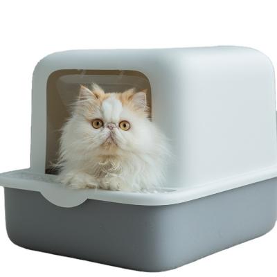 China Home Enclosure Cat Litter Box Toilet Style With Scoop Oversized Deodorizer Cat Litter Splash Proof Box 37.5*48.5*35.5cm for sale