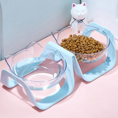 China Viable Protect Cervical Spine Non-Slip Easy-Cleaning Cat Ears 18 Degree Bevel Cat Feeding Bowl With Double Stand Elevated Pet Bowls for sale