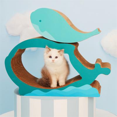 China Stocked Whale Form Cat Scratcher Cardboard Durable Cat Work Area 3PCS Cat Scratching Pad Wholesale Reversible for sale