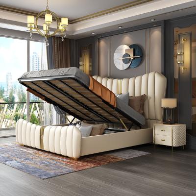 China New Design Modern Bedroom Sofa Bed Multifunctional Storage Bed Set Wood Frame Leather Double Bed for sale