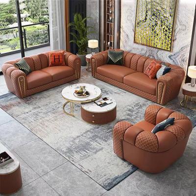 China Living Room Furniture Sofa Italian Light Luxury Metal Frame Leather Modular Custom Modern Home Sofa for sale