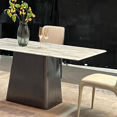 China Slate Fixed Italian Minimalist Dining Table Design Simple Modern Dining Room Metal Legs Dining Table for sale