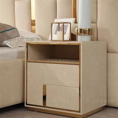 China (Other) High Quality Adjustable Metal Leather Bedside Table Storage Table With Drawers Bedroom Bedside Table for sale