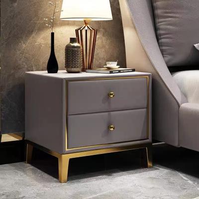 China (Others) Adjustable Gray Bedside Table Modern Bedroom Premium French Furniture Set Double Drawer Bedside Table for sale