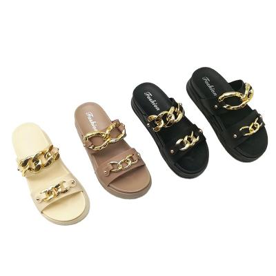 China Fashion trend women slippers women shoes beach ladies flat fashionable chains daily casual use slip on slides shoes for sale