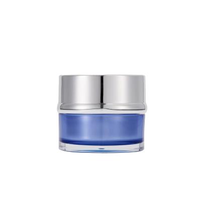 China Wholesale Recyclable Empty Double Wall Cosmetic Packaging Plastic Acrylic Cream Jar 50g 30g Blue Cream Jars for sale