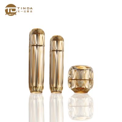 China Hot Sale Recyclable Luxury Gold Square Empty Lotion Pump Plastic Acrylic Bottles And 30g 50g Cosmetic Packaging Cream Jars for sale