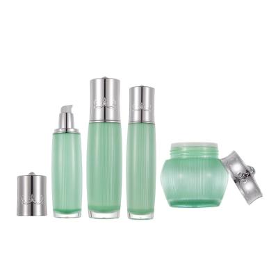 China Light Green Empty Recyclable Round Plastic Bottle And Cream Cosmetic Jars And 30ml 50ml 80ml 120ml Acrylic Lotion Bottle With Pump for sale