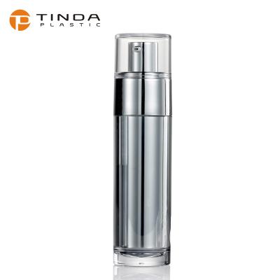 China Luxury Empty Silver 30ml 50ml Acrylic Cosmetic Cylinder Pump Airless Bottle For Cosmetic Packaging Vacuum Lotion Bottles For Skin Care for sale