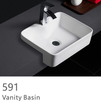 China 591 Factory Easy Clean Direct Selling Unique Design Porcelain Semi Recessed Bathroom Sinks for sale