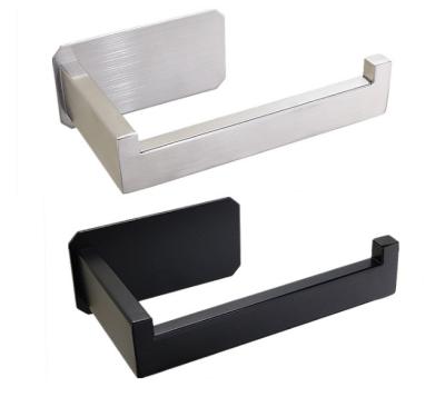 China Modern Self Adhesive Bathroom Loo Roll Tissue Holder Storage Matte Black Wall Mounted Toilet Paper Holder Rack SUS 304 Stainless Steel for sale