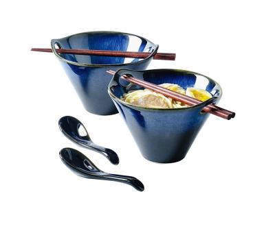 China Large Viable Wholesale Ceramic Ramen Bowls Set Porcelain 26oz Multi Purpose Bowl Japanese Style For Soup Noodle Pho Reactive Blue Luster for sale