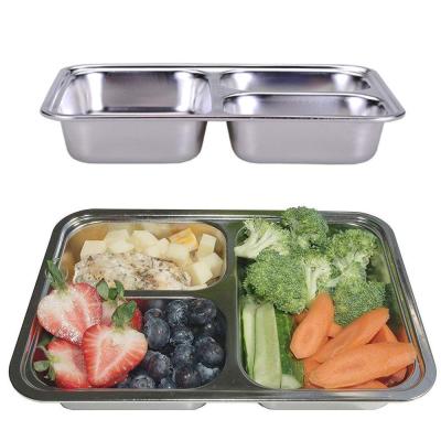 China High Quality Fast Food Dish High Quality SUS304 Stainless Steel Rectangle Compartment Food Tray 3 Sections Divide Dish For Fast Food Kids School Lunch Tray for sale