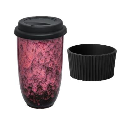 China Viable Ceramic Reactive Red Mug With Splash Proof Lid Large Coffee Mug Water Bottle Travel Ceramic Coffee Mug for sale