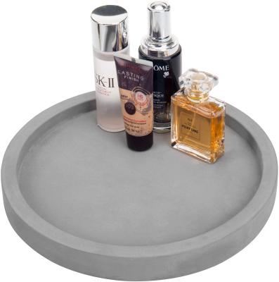 China Viable Classic Cement Serving Tray Gray Round Concrete Dishes Decorative Bathroom Vanity Trays Jewelry Dish Cosmetics Organizer for sale