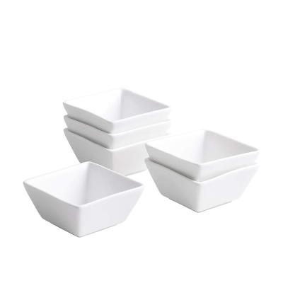 China Customized Logo Porcelain Square Bowl White Viable Glazed Super White Nesting Ceramic Dip Bowl Salad Bowl For Hotel Kitchen Party for sale