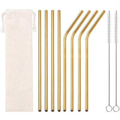 China Reusable Stainless Steel Viable Straw Straight Bend Straws Set with Brushes and Pocket Multi Color for Cold Drink Juice Bar Use for sale