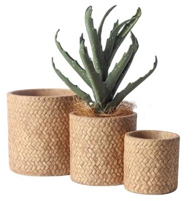 China Stocked Cement Planter Pots For Plants Weave Pattern Concrete Planter Indoor Flowerpot With Drainage Hole For Bonsai Plants Flower Aloe for sale