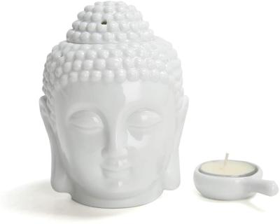 China Buddha Head Aromatherapy Thai Ceramic Aroma Burner Candle Holder Thai Design With Ceramic Spoon Wax Melt Heater for sale