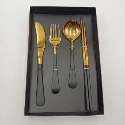 China Amazon Hot Selling Disposable 4PCS 304 Stainless Steel Gold Cutlery Set Customized Logo Wedding Party Flatware Sets for sale