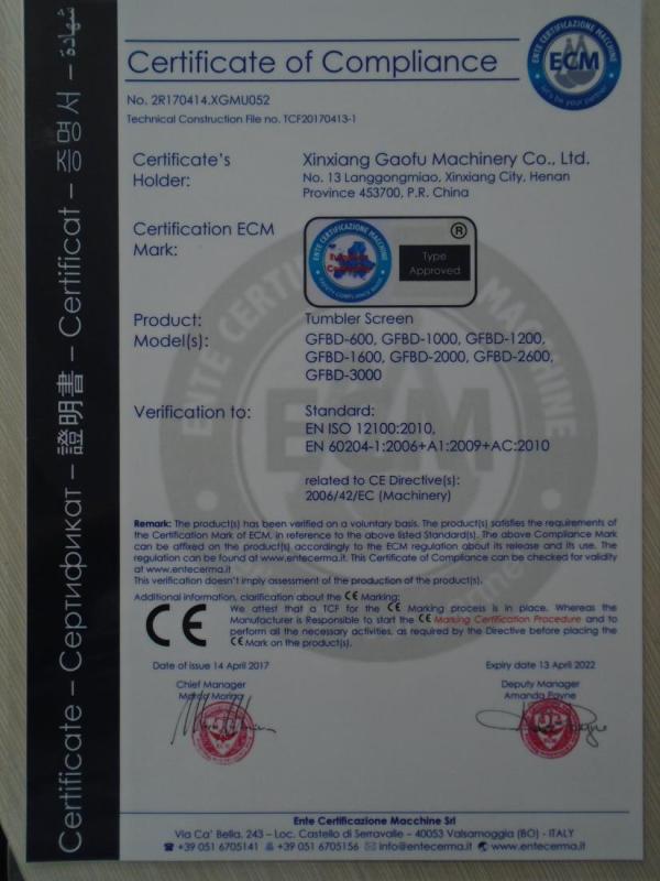 CE - Xinxiang Gaofu Machinery Co., Ltd.