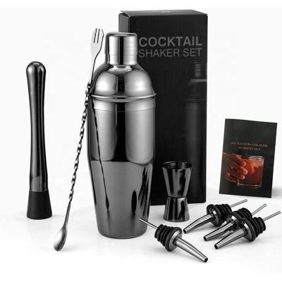 China Sustainable Durable 8 PCS Set 750ml Cocktail Shaker Machine Set Gun Black Cocktail Shakers Stainless Steel for sale