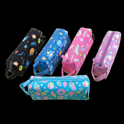 China Schools & Offices POUCH CASE WITH HANDLE PENCIL BAG ZIPPER POCKET STATIONERY CASE CANVAS WITH SILK PRINT for sale