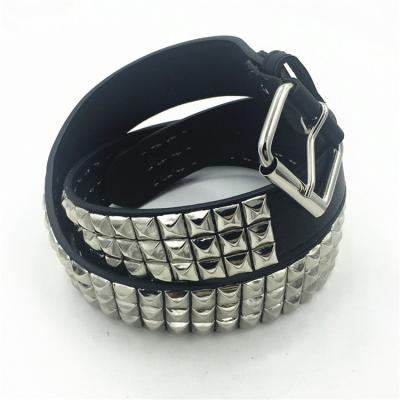 China Black PU Women Men Vintage Punk Rock Club Metal Rivet Studded PU Leather Belts for sale