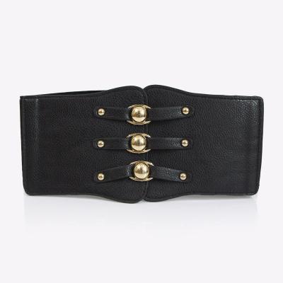 China Elegant Women's PU Belts Ladies Wide Waistbands PU Leather Elastic Waist Belts For Women for sale