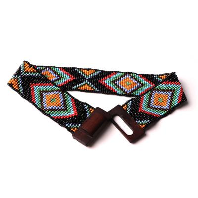 China HOT SALE Vintage Mesmerizing Beaded Multi Glass, Wooden Loop Stretch Beaded Belt for sale