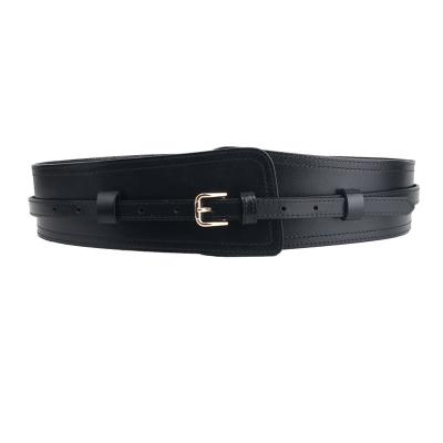 China Full Grain Leather Women's Fashion Full Thin Leather Belt Wide Dual-Use Belt For Women for sale