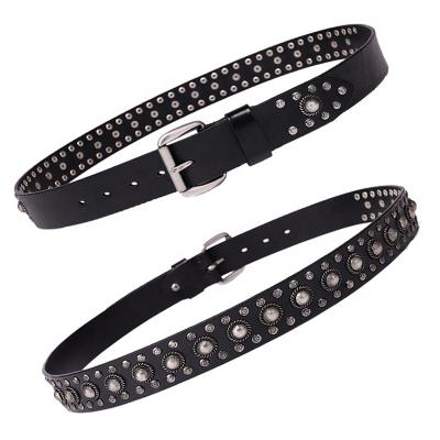 China New Design Vintage Punk Rock Fashion Full Grain Cowhide Cowhide Belt Leather Rivet Studded Belts For Women Men for sale