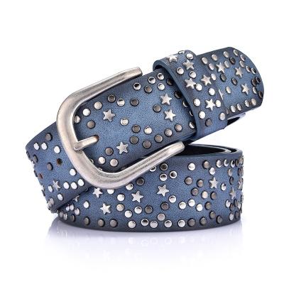 China Women Jeans PU Rivet Belt Fashion Leather Design Colors Custom Lady Stud Rivet Western Wide Studded Decorative Leather Belts for sale