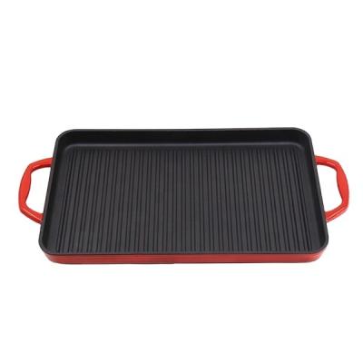 China Traditional Rectangle Cast Iron Griddle Grill Non-Stick Pan Chicken BBQ With Enamel Coating for sale