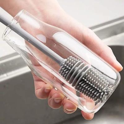 China Viable Kitchen Glass Bottle Cleaner Long Silicone Handle Cup Brush Cup Scrubber Wine Glass Beverage Cleaning Brush for sale