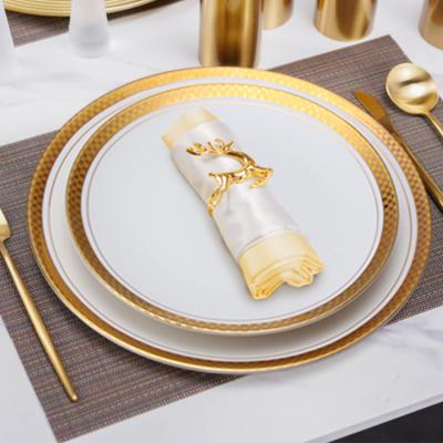 China Viable Luxury Royal White Gold Rim Porcelain Hotel Restaurant Hotel Dinner Plates Ceramic Dinnerware Sets for sale